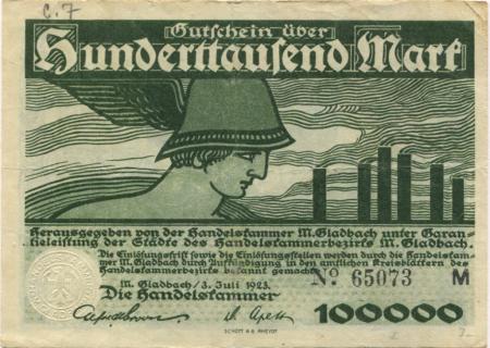 München-Gladbach - Handelskammer - 3.7.1923 - 100000 Mark 