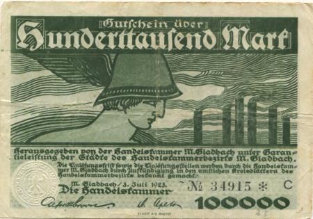 München-Gladbach - Handelskammer - 3.7.1923 - 100000 Mark 