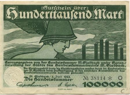 München-Gladbach - Handelskammer - 3.7.1923 - 100000 Mark 