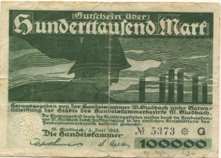 München-Gladbach - Handelskammer - 3.7.1923 - 100000 Mark 