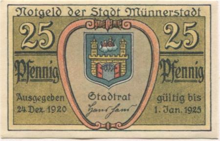 Münnerstadt - Stadt - 24.12.1920 - 1.1.1925 - 25 Pfennig 
