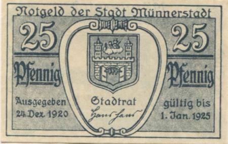 Münnerstadt - Stadt - 24.12.1920 - 1.1.1925 - 25 Pfennig 