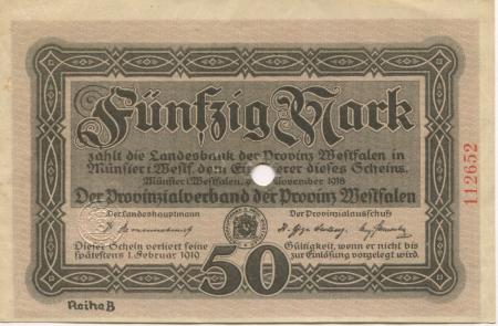 Münster - Provinzialverband Westfalen - 1.11.1918 - 1.2.1919 - 50 Mark 