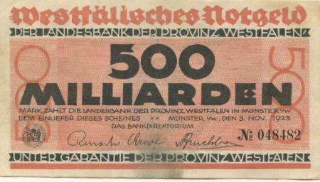 Münster - Landesbank der Provinz Westfalen - 3.11.1923 - 500 Milliarden Mark 