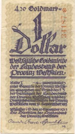 Münster - Landesbank der Provinz Westfalen - 10.11.1923 - 28.2.1924 - 4.20 Gold-Mark 