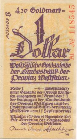 Münster - Landesbank der Provinz Westfalen - 19.11.1923 - 31.3.1924 - 4.20 Gold-Mark 