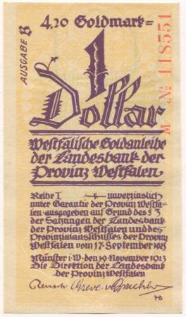 Münster - Landesbank der Provinz Westfalen - 19.11.1923 - 31.3.1924 - 4.20 Gold-Mark 