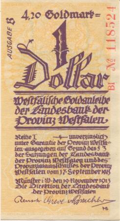 Münster - Landesbank der Provinz Westfalen - 19.11.1923 - 31.3.1924 - 4.20 Gold-Mark 