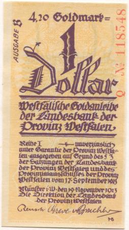 Münster - Landesbank der Provinz Westfalen - 19.11.1923 - 31.3.1924 - 4.20 Gold-Mark 