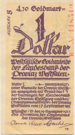 Münster - Landesbank der Provinz Westfalen - 19.11.1923 - 31.3.1924 - 4.20 Gold-Mark 