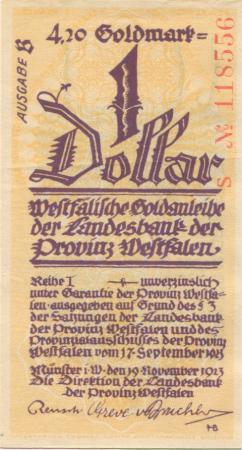 Münster - Landesbank der Provinz Westfalen - 19.11.1923 - 31.3.1924 - 4.20 Gold-Mark 