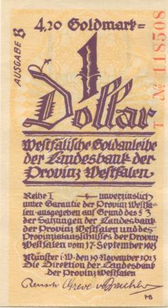 Münster - Landesbank der Provinz Westfalen - 19.11.1923 - 31.3.1924 - 4.20 Gold-Mark 