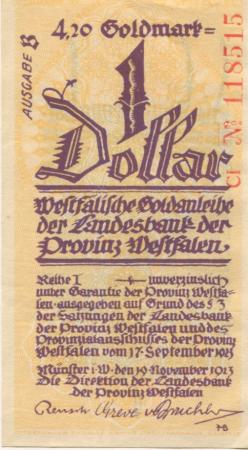 Münster - Landesbank der Provinz Westfalen - 19.11.1923 - 31.3.1924 - 4.20 Gold-Mark 