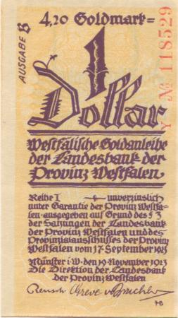 Münster - Landesbank der Provinz Westfalen - 19.11.1923 - 31.3.1924 - 4.20 Gold-Mark 
