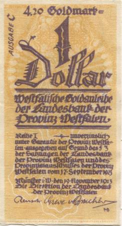 Münster - Landesbank der Provinz Westfalen - 19.11.1923 - 31.3.1924 - 4.20 Gold-Mark 
