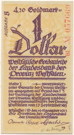 Münster - Landesbank der Provinz Westfalen - 19.11.1923 - 31.3.1924 - 4.20 Gold-Mark 