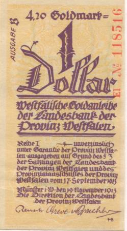 Münster - Landesbank der Provinz Westfalen - 19.11.1923 - 31.3.1924 - 4.20 Gold-Mark 