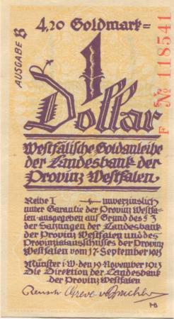 Münster - Landesbank der Provinz Westfalen - 19.11.1923 - 31.3.1924 - 4.20 Gold-Mark 