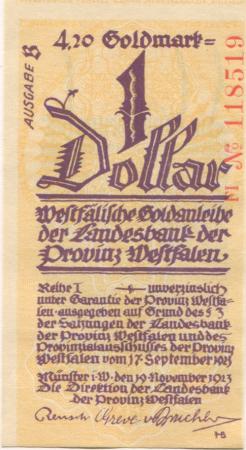 Münster - Landesbank der Provinz Westfalen - 19.11.1923 - 31.3.1924 - 4.20 Gold-Mark 