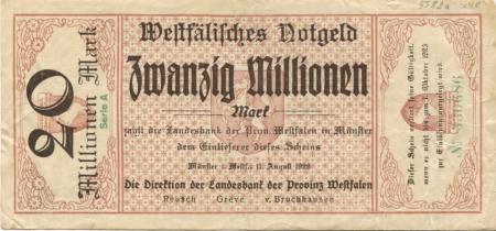 Münster - Landesbank der Provinz Westfalen - 11.8.1923 - 1.10.1923 - 20 Millionen Mark 