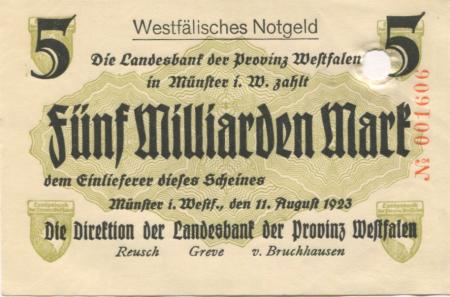 Münster - Landesbank der Provinz Westfalen - 11.8.1923 - 5 Milliarden Mark 