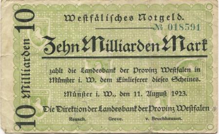 Münster - Landesbank der Provinz Westfalen - 11.8.1923 - 10 Milliarden Mark 