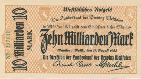 Münster - Landesbank der Provinz Westfalen - 11.8.1923 - 10 Milliarden Mark 