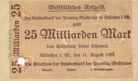 Münster - Landesbank der Provinz Westfalen - 11.8.1923 - 25 Milliarden Mark 