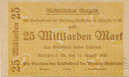 Münster - Landesbank der Provinz Westfalen - 11.8.1923 - 25 Milliarden Mark 