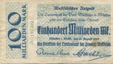 Münster - Landesbank der Provinz Westfalen - 11.8.1923 - 100 Milliarden Mark 