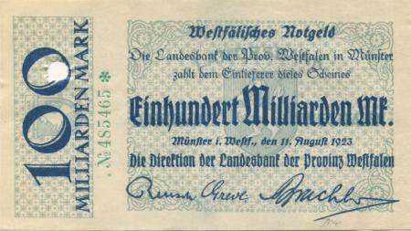 Münster - Landesbank der Provinz Westfalen - 11.8.1923 - 100 Milliarden Mark 