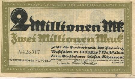 Münster - Landesbank der Provinz Westfalen - 15.8.1923 - 2 Millionen Mark 