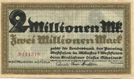 Münster - Landesbank der Provinz Westfalen - 15.8.1923 - 2 Millionen Mark 