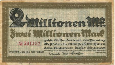 Münster - Landesbank der Provinz Westfalen - 15.8.1923 - 2 Millionen Mark 