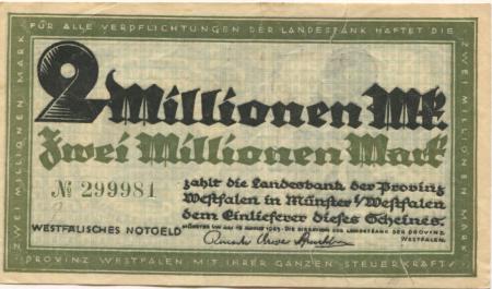Münster - Landesbank der Provinz Westfalen - 15.8.1923 - 2 Millionen Mark 