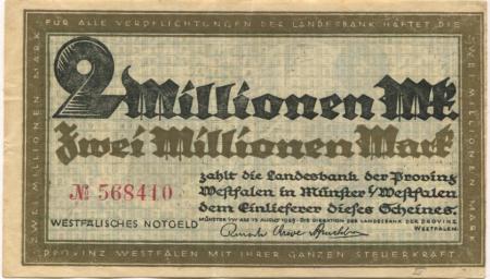 Münster - Landesbank der Provinz Westfalen - 15.8.1923 - 2 Millionen Mark 