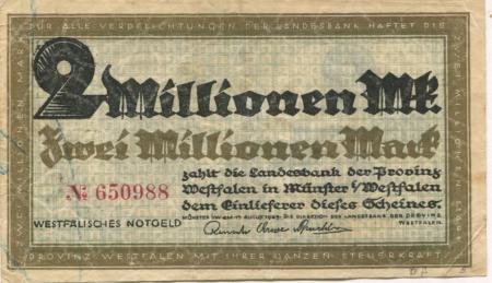 Münster - Landesbank der Provinz Westfalen - 15.8.1923 - 2 Millionen Mark 