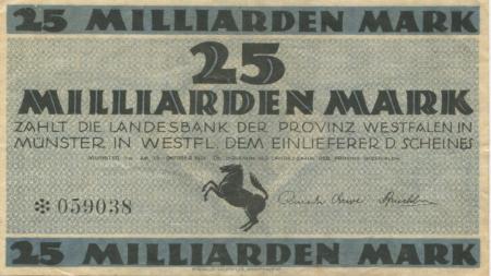 Münster - Landesbank der Provinz Westfalen - 15.10.1923 - 25 Milliarden Mark 