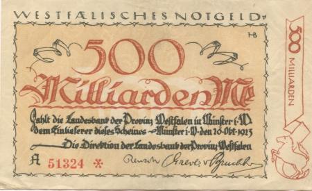 Münster - Landesbank der Provinz Westfalen - 26.10.1923 - 500 Milliarden Mark 