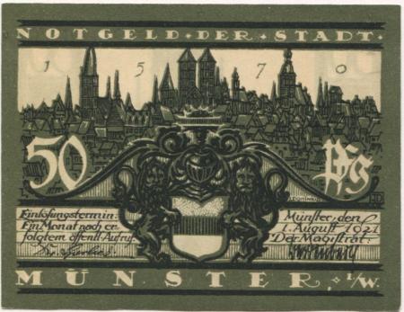 Münster - Stadt - 1.8.1921 - 50 Pfennig 