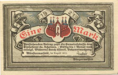 Münstermaifeld - Gemeinde - August 1921 - 1 Mark 