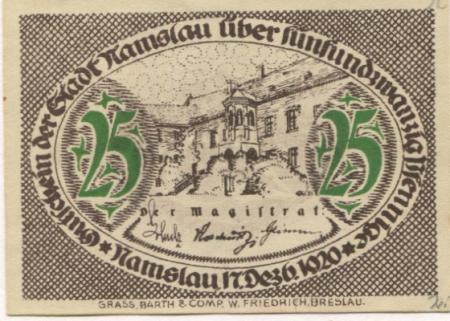 Namslau (heute: PL-Namyslow) - Stadt - 17.12.1920 - 25 Pfennig 