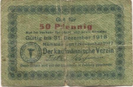 Namslau (heute: PL-Namyslow) - Kaufmännischer Verein - 1.11.1917 - 50 Pfennig 