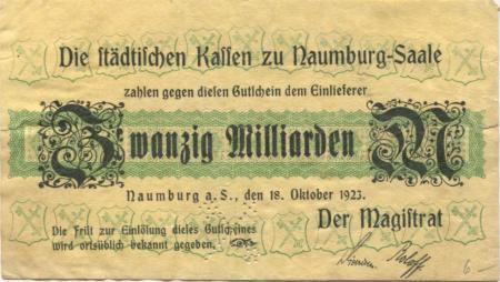 Naumburg - Stadt - 18.10.1923 - 20 Milliarden Mark 