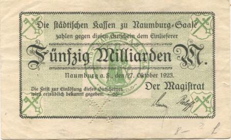 Naumburg - Stadt - 27.10.1923 - 50 Milliarden Mark 