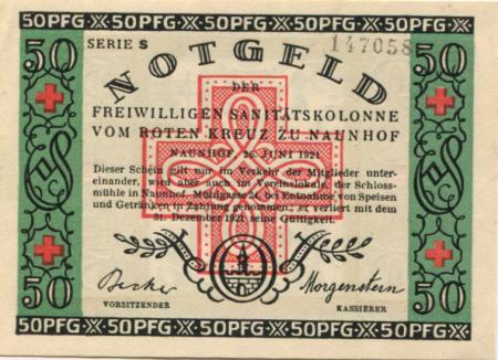 Naunhof - Deutsches Rotes Kreuz, Freiwillige Sanitätskolonne - 26.6.1921 - 31.12.1921 - 50 Pfennig 