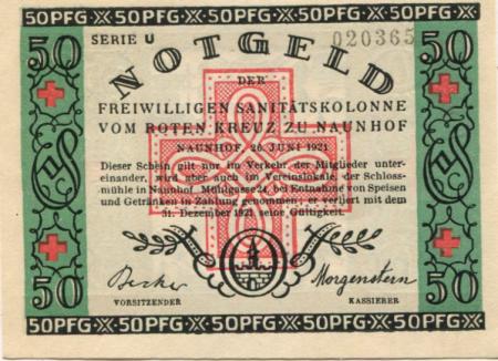 Naunhof - Deutsches Rotes Kreuz, Freiwillige Sanitätskolonne - 26.6.1921 - 31.12.1921 - 50 Pfennig 