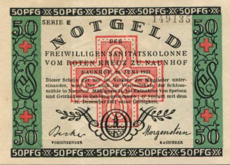 Naunhof - Deutsches Rotes Kreuz, Freiwillige Sanitätskolonne - 26.6.1921 - 31.12.1921 - 50 Pfennig 