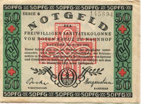 Naunhof - Deutsches Rotes Kreuz, Freiwillige Sanitätskolonne - 26.6.1921 - 31.12.1921 - 50 Pfennig 