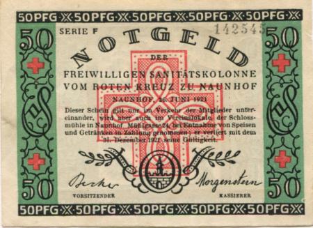 Naunhof - Deutsches Rotes Kreuz, Freiwillige Sanitätskolonne - 26.6.1921 - 31.12.1921 - 50 Pfennig 